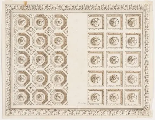 Design for a coffered ceiling set within an acanthus frame