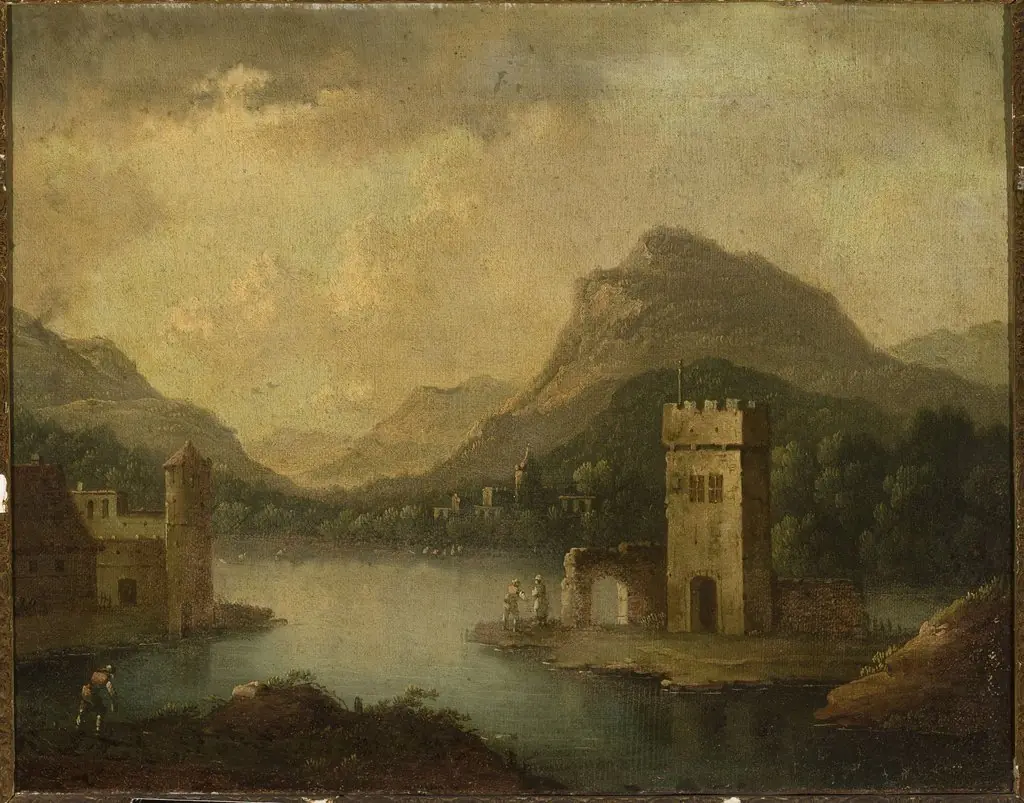 Romantic landscape with architecture