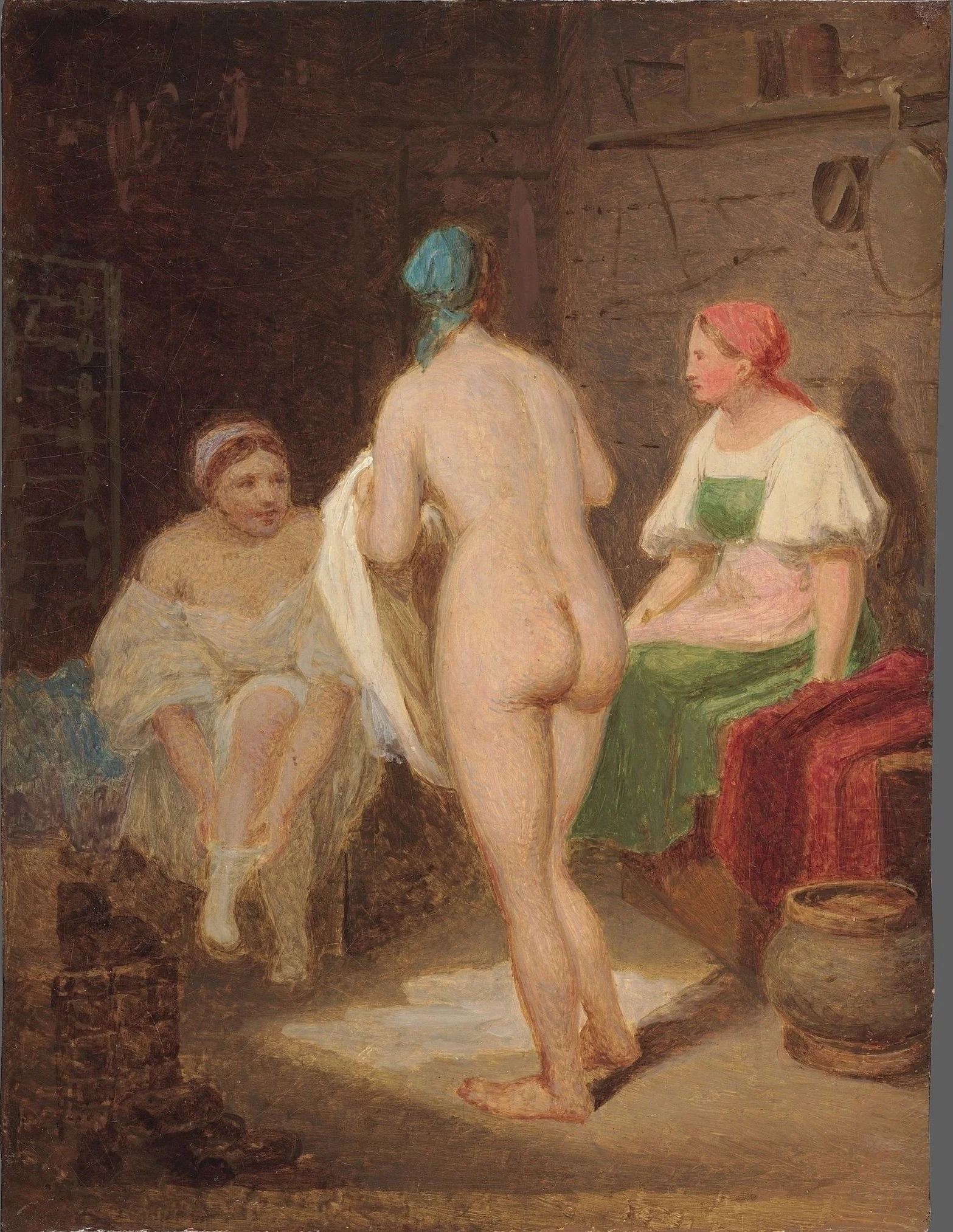 В бане. Эскиз, by Alexey Venetsianov, oil, 1823