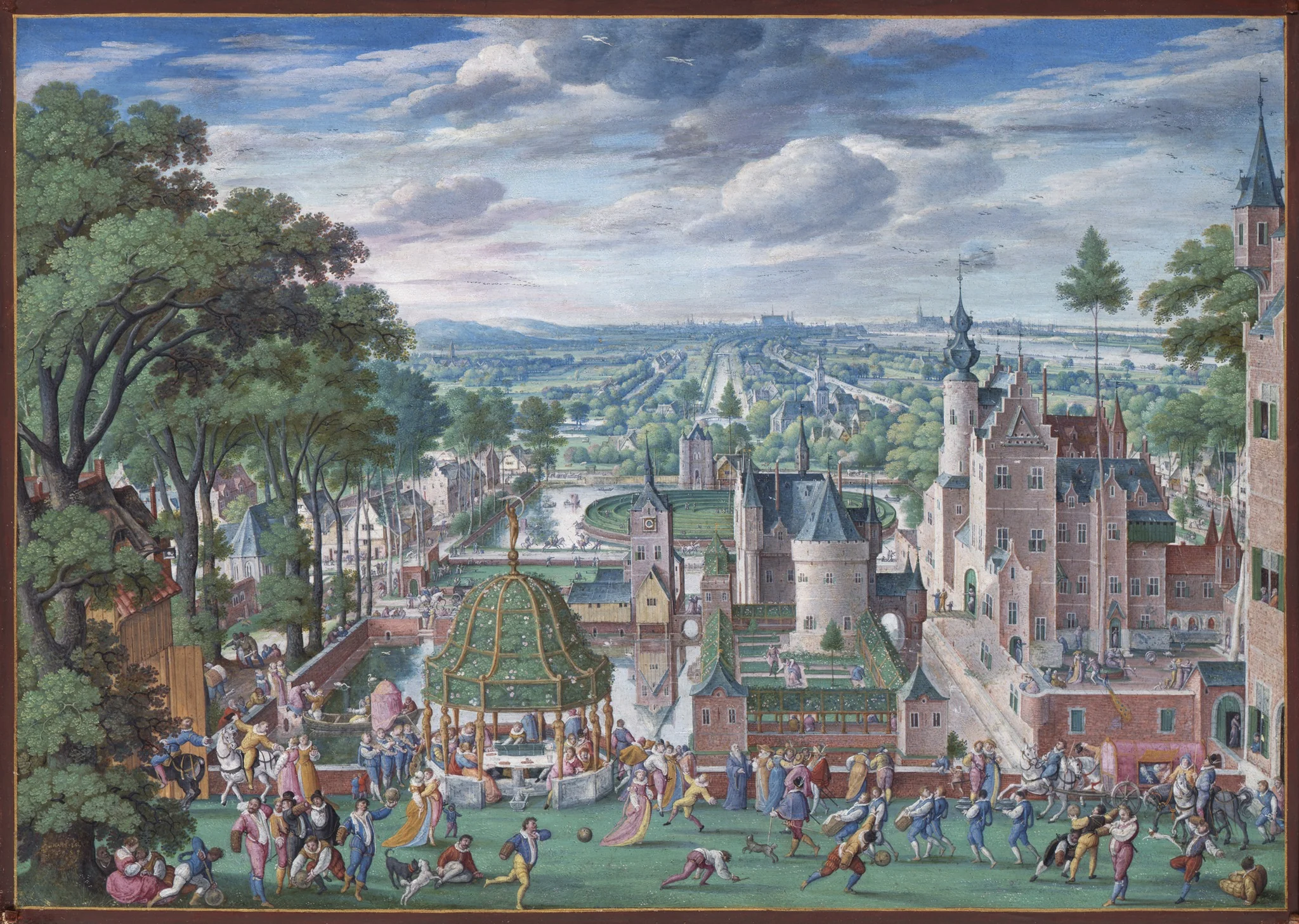 Parklandschaft mit Schloss, by Hans Bol, watercolor, 1595