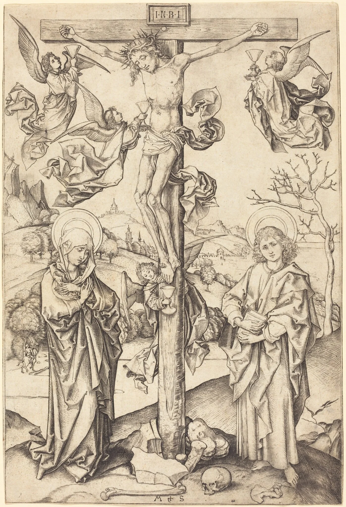 The Crucifixion with Four Angels, by Martin Schongauer, ink, 1475