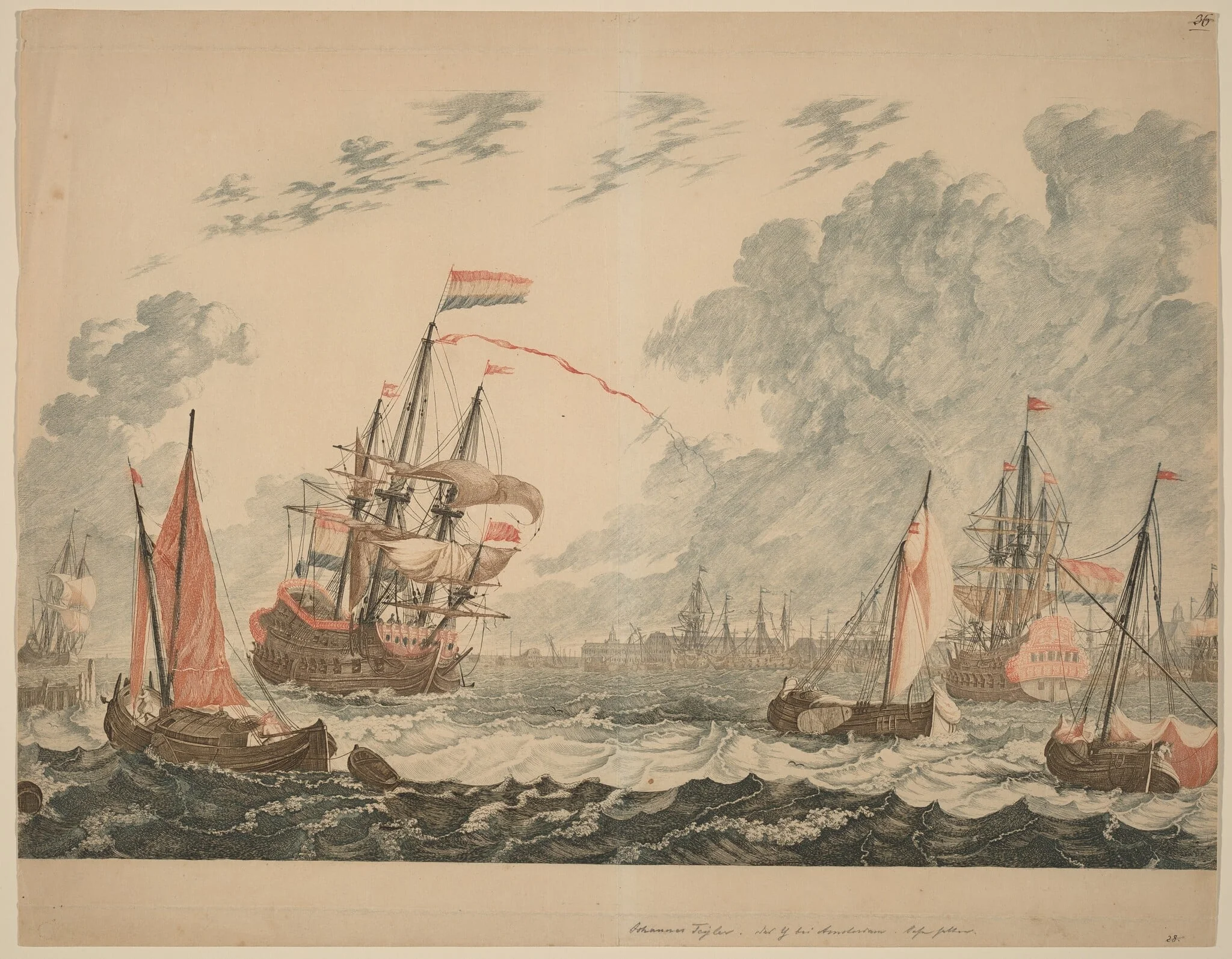 Amsterdam, Ships at the IJ on Choppy Water