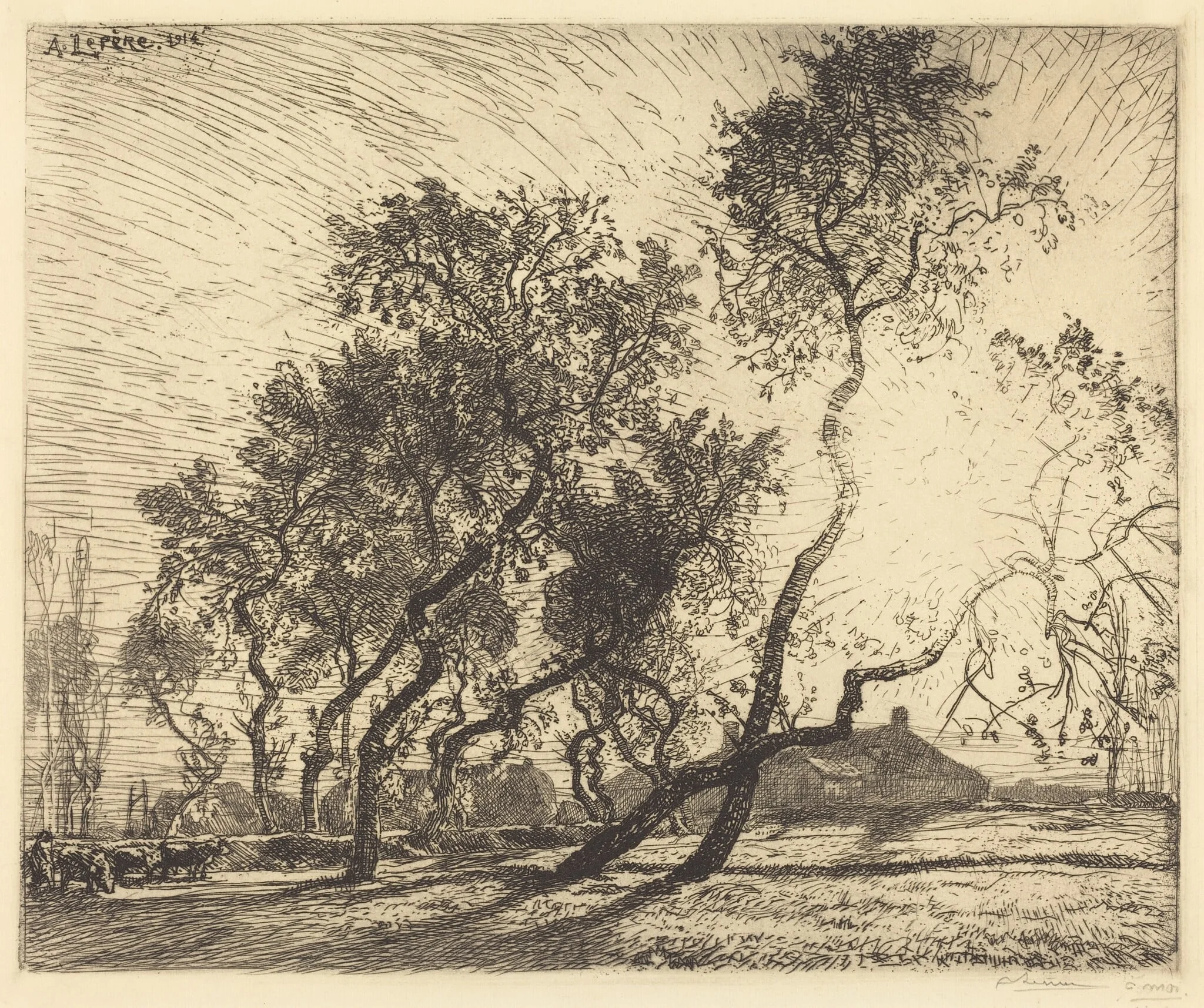 La Ferme aux peupliers de Hollande, by Auguste Lepère, ink, 1914