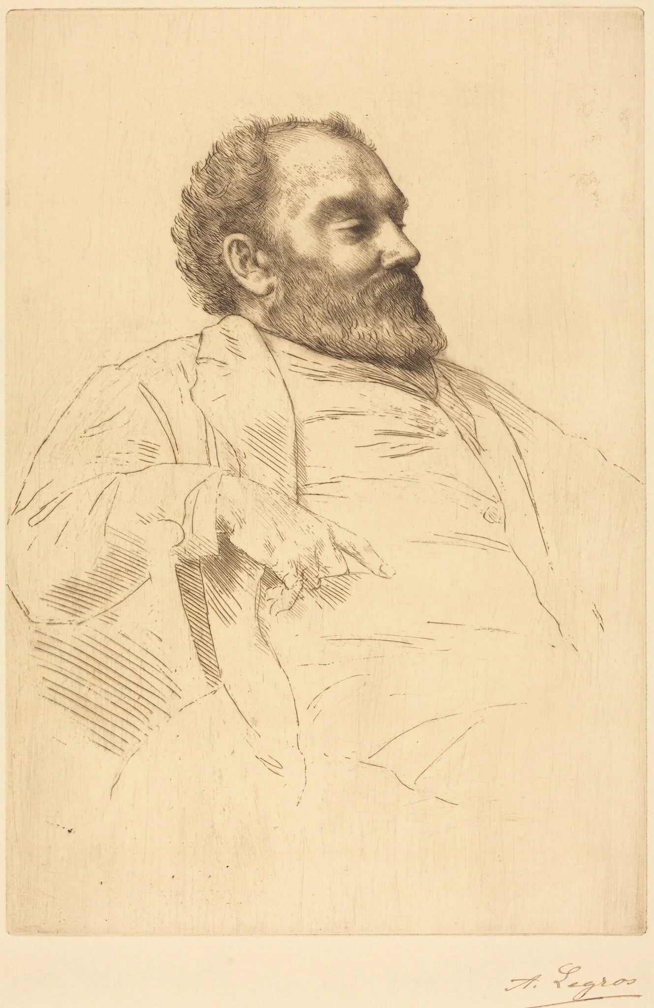 Val Prinsep, R.A., by Alphonse Legros, ink, 1874