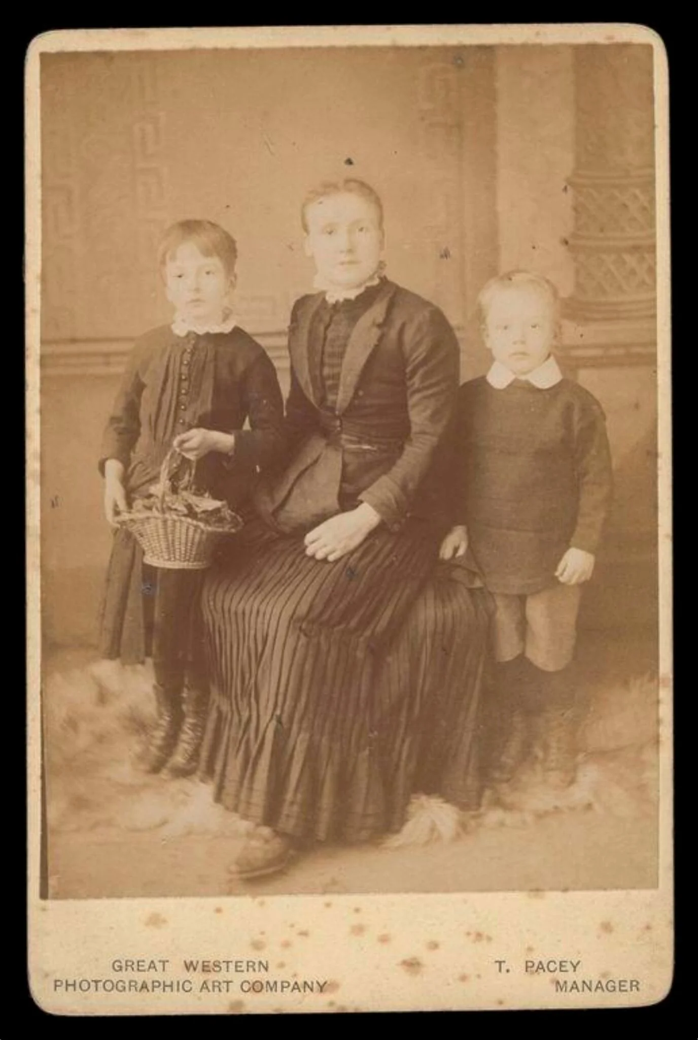 Portrait of a woman and two children, by T. Pacey, photographic, 1850