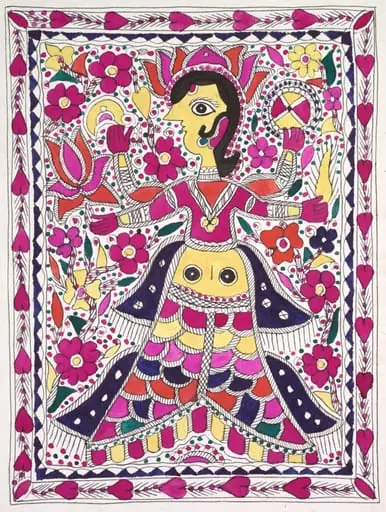 Four-armed goddess, with hearts in margin