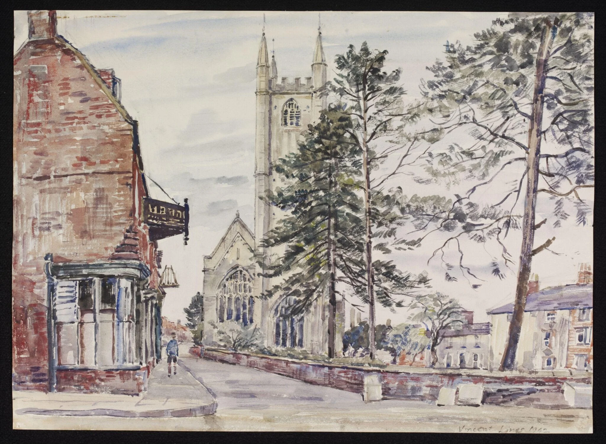 St. Peter's, Marlborough, by Lines, watercolor, 1942