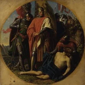 Rudolf I of Habsburg at the corpse of Ottokar near Dürnkrut in 1278, by Karl von Blaas, oil, 1868