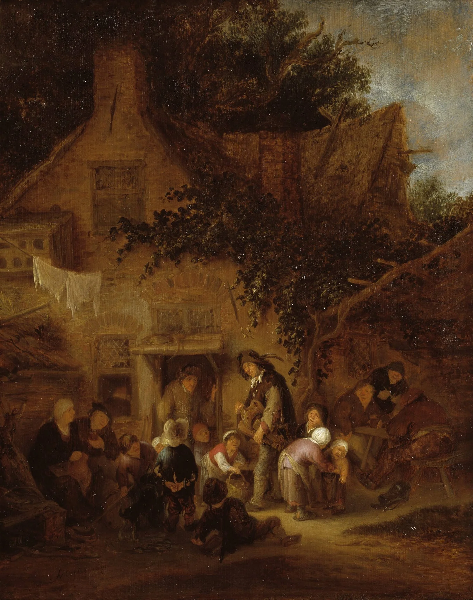 The Organ-Grinder Outside a Cottage, by Unknown, 1640
