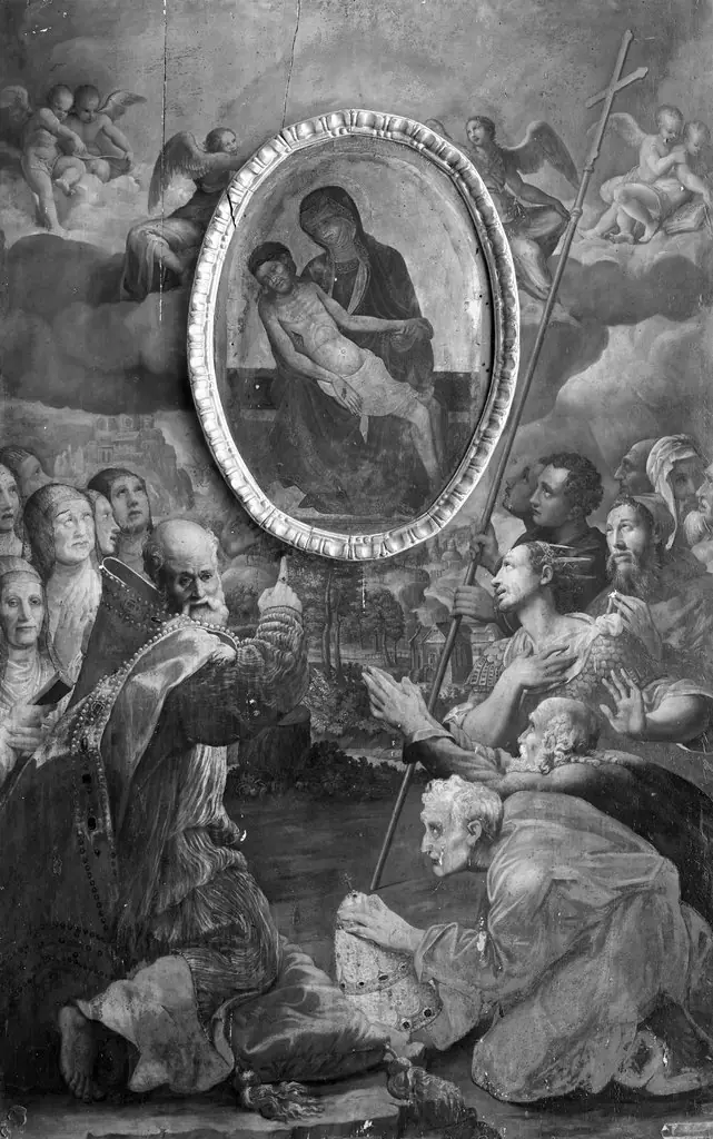 Lamentation of Christ with worshipping male and female figures (Two Pieces)