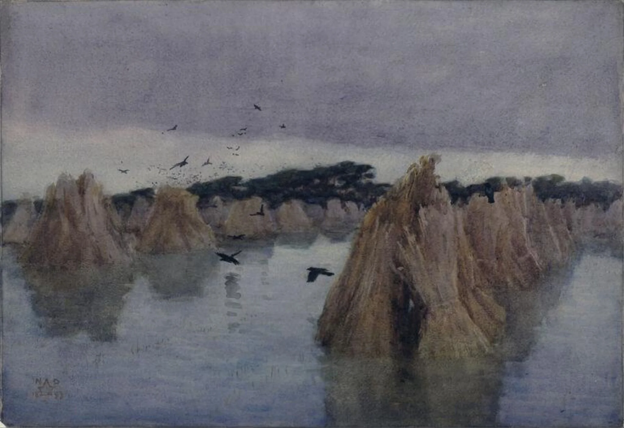 Flooded cornstooks, by Nelson Ethelred Dawson, watercolor, 1893