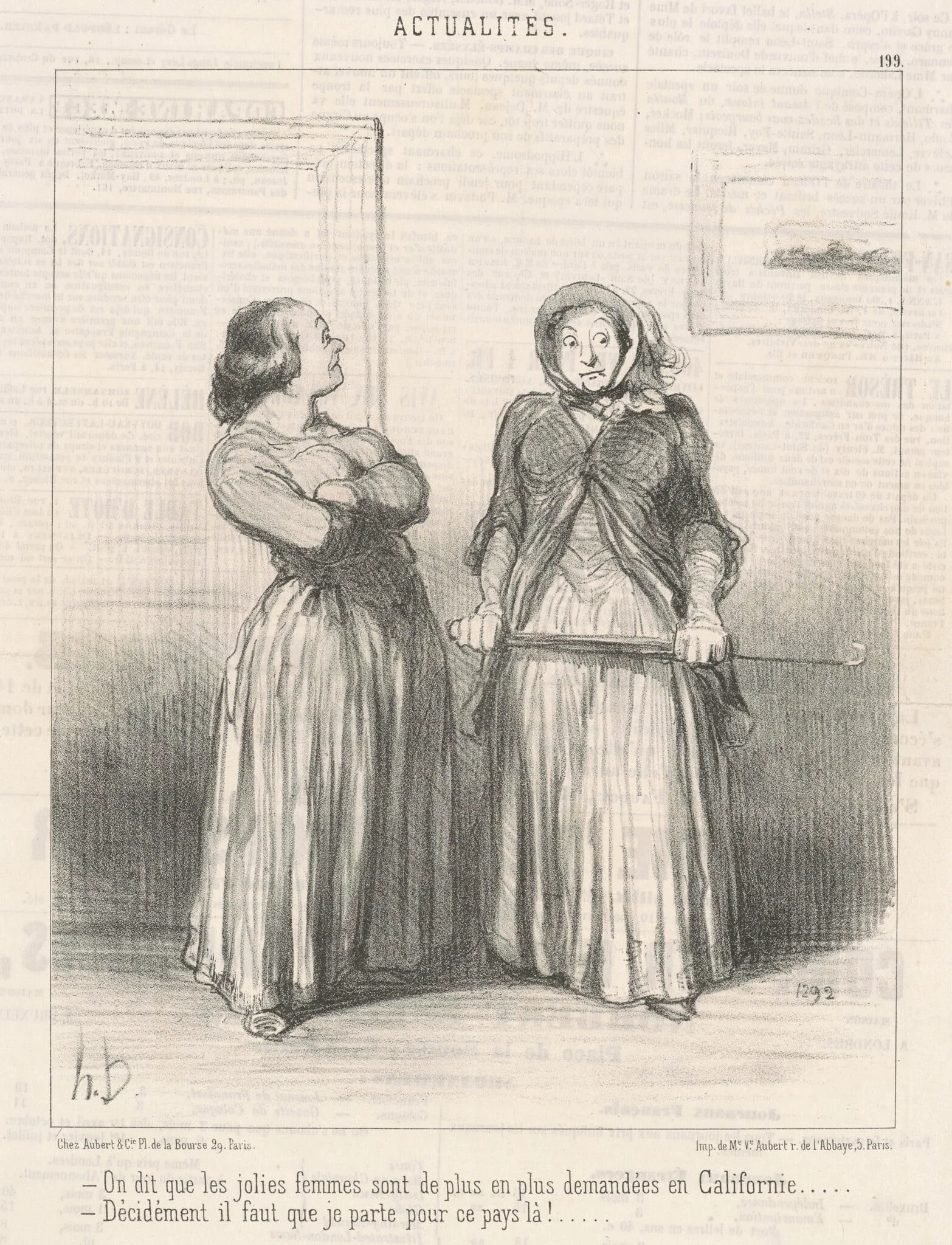 On dit que les jolies femmes sont ..., by Honoré Daumier, ink, 1850