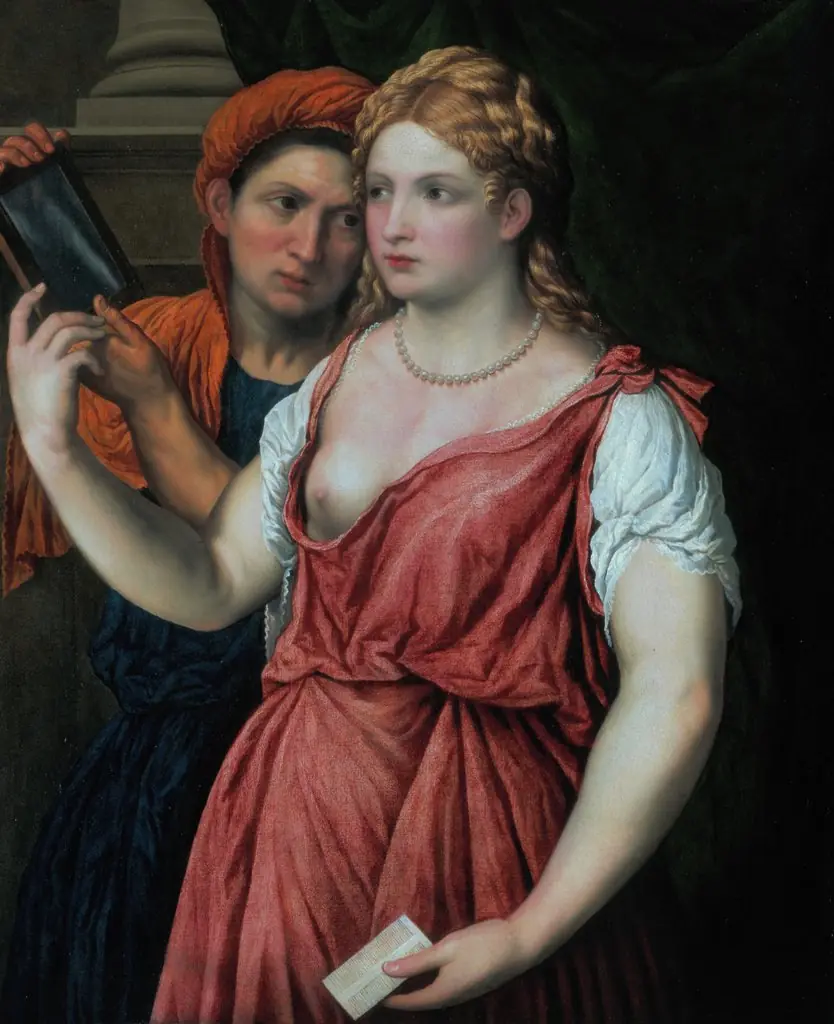 Young Woman Holding a Mirror with Her Servant