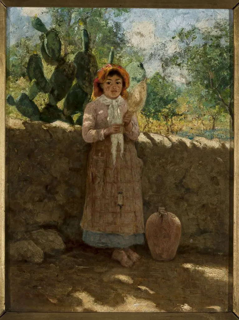 Vincenziana – girl with a distaff against a wall