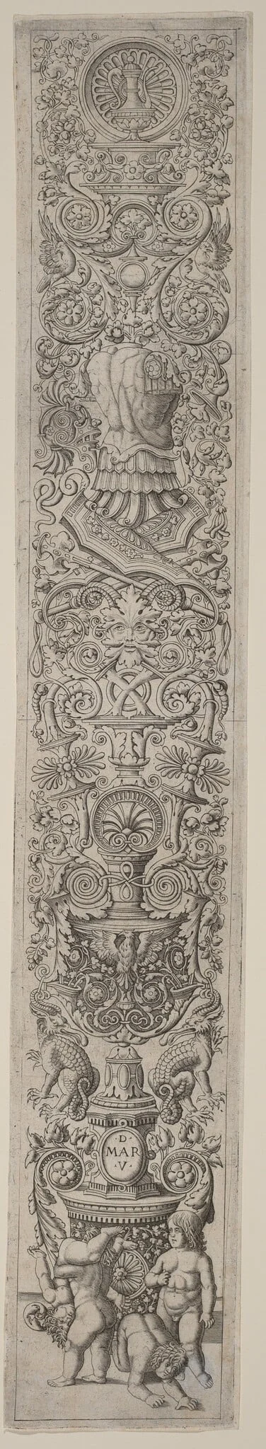 Ornament Panel: Four Children Playing, by Andrea Zoan, ink, 1510