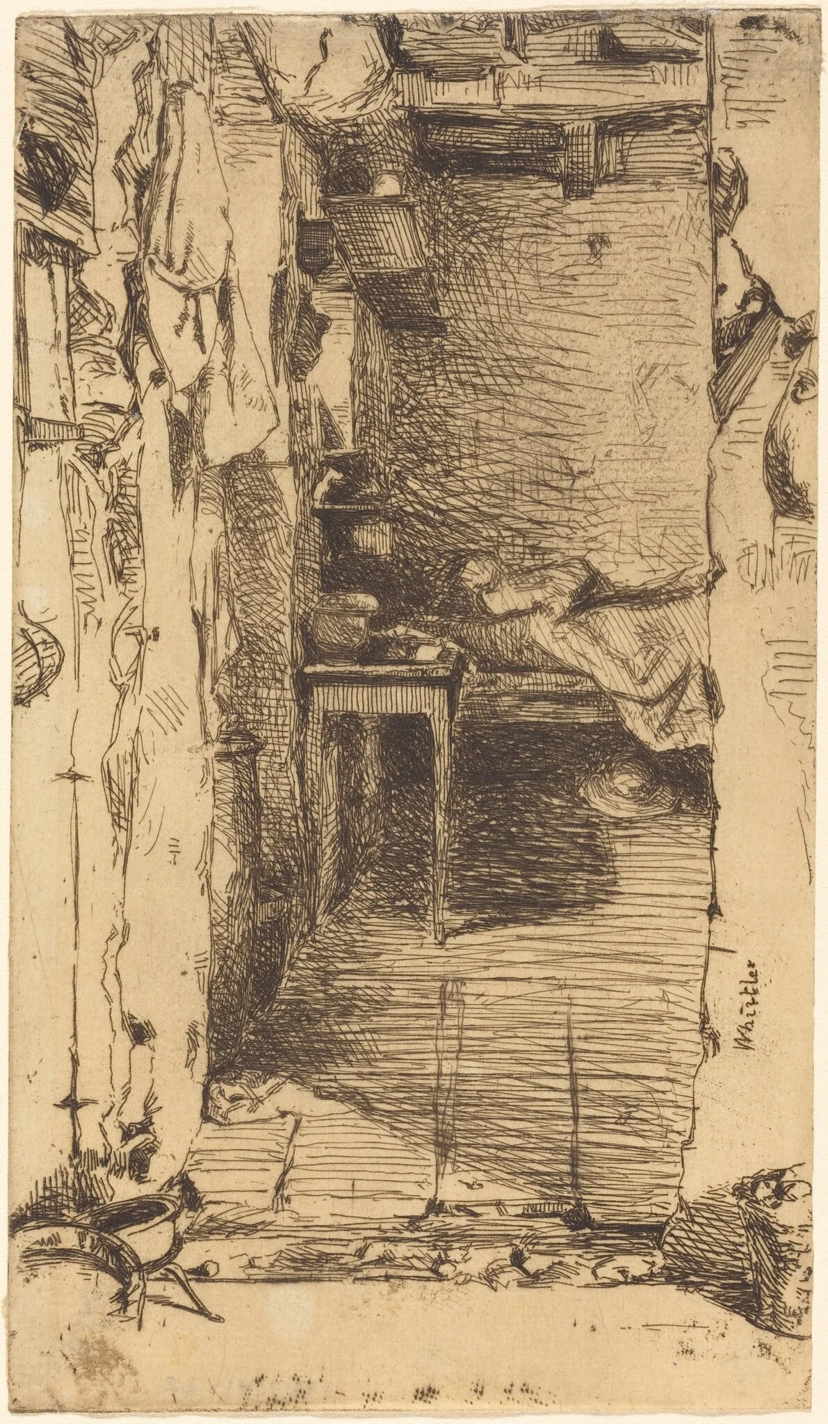 Rag Pickers, Quartier Mouffetard, Paris, by James McNeill Whistler, ink, 1858