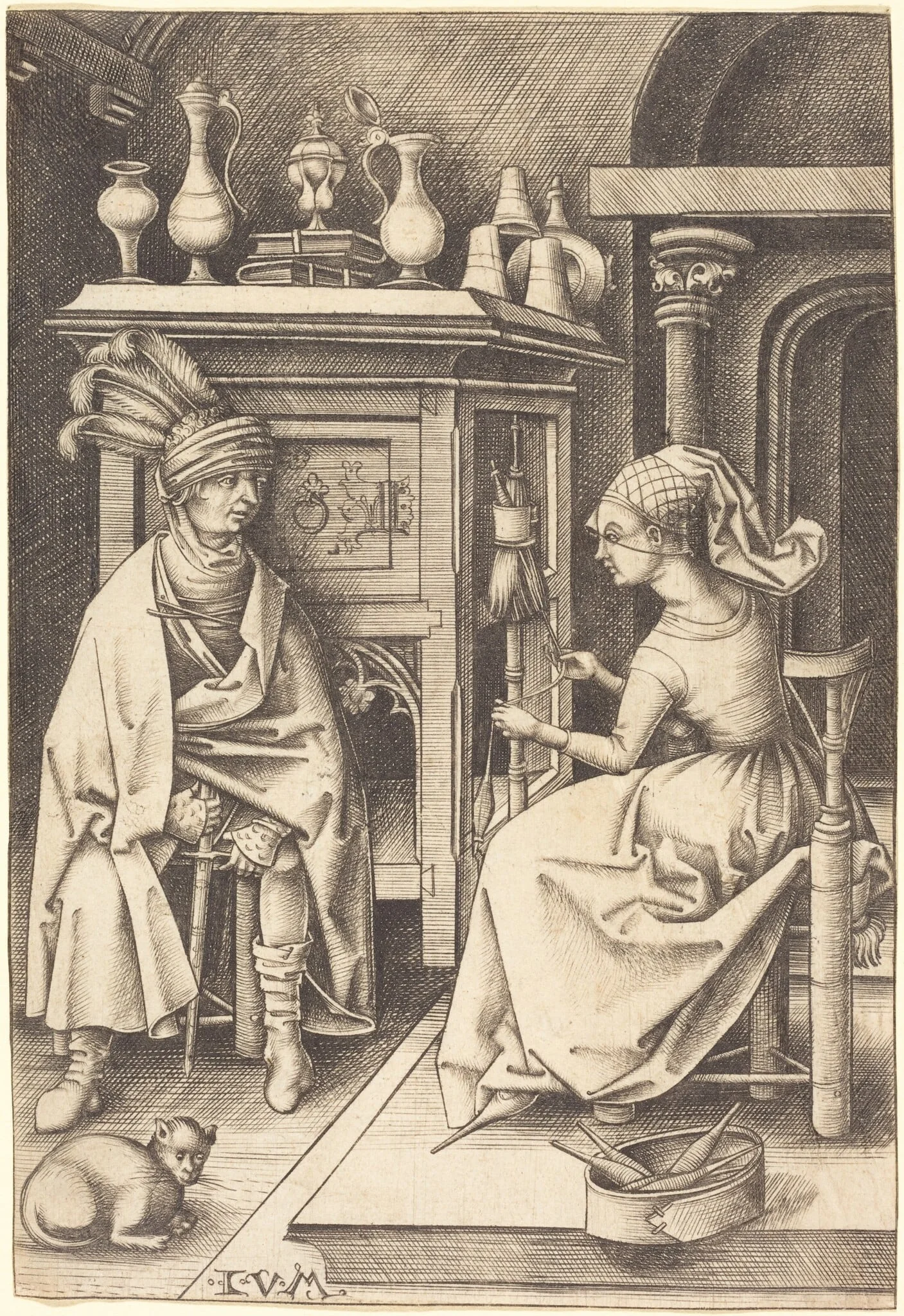 The Visit to the Spinner, by Israhel van Meckenem, ink, 1499