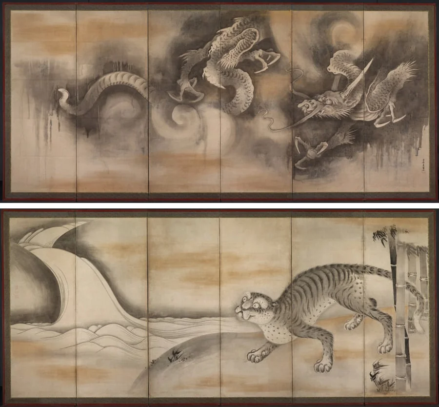 Dragon and Tiger, by Soga Nichokuan, unspecified, 1604