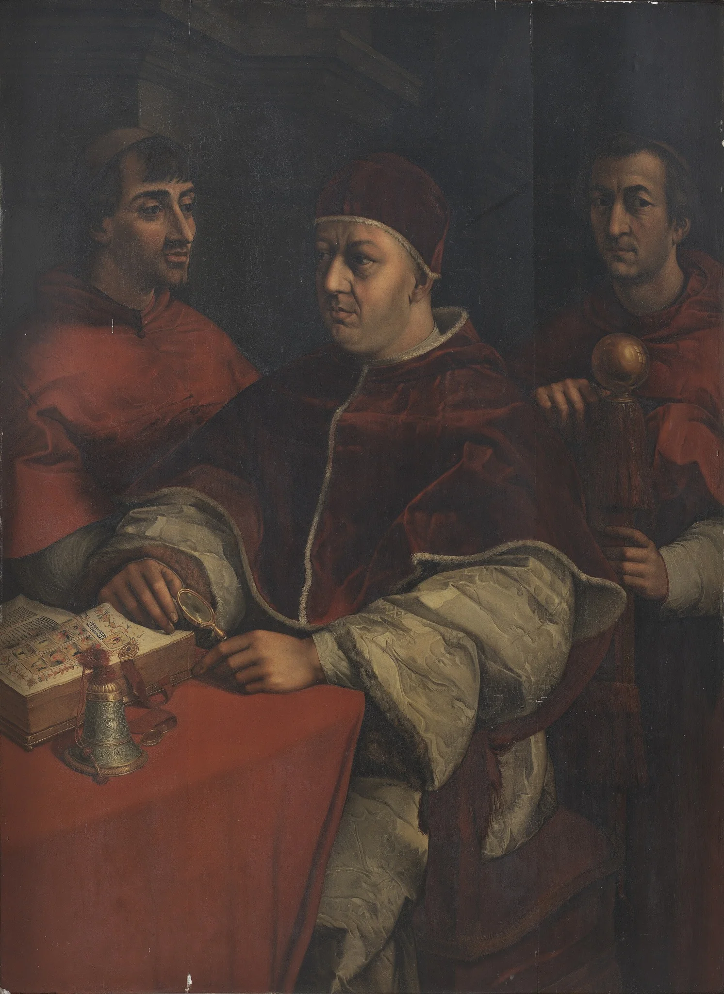 Pave Leo X og kardinalerne Ludovico de' Rossi og Giulio de' Medici. Kopi efter Rafael, by Christian Albrecht Jensen, oil, 1821