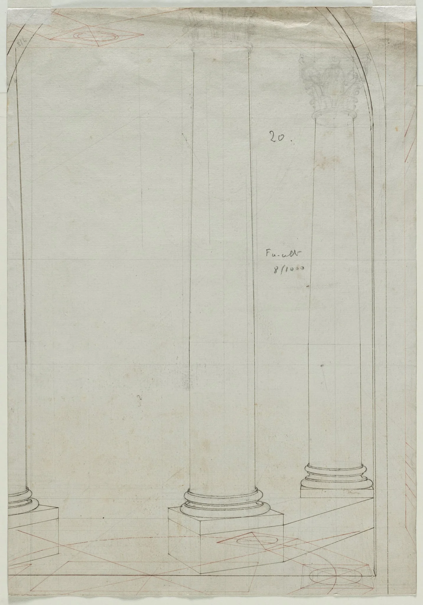 Architectural Drawing of Columns (verso), by Pietro Fancelli, 1815