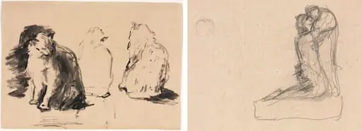Cats (recto); Sketch of Two Figures Embracing (verso)