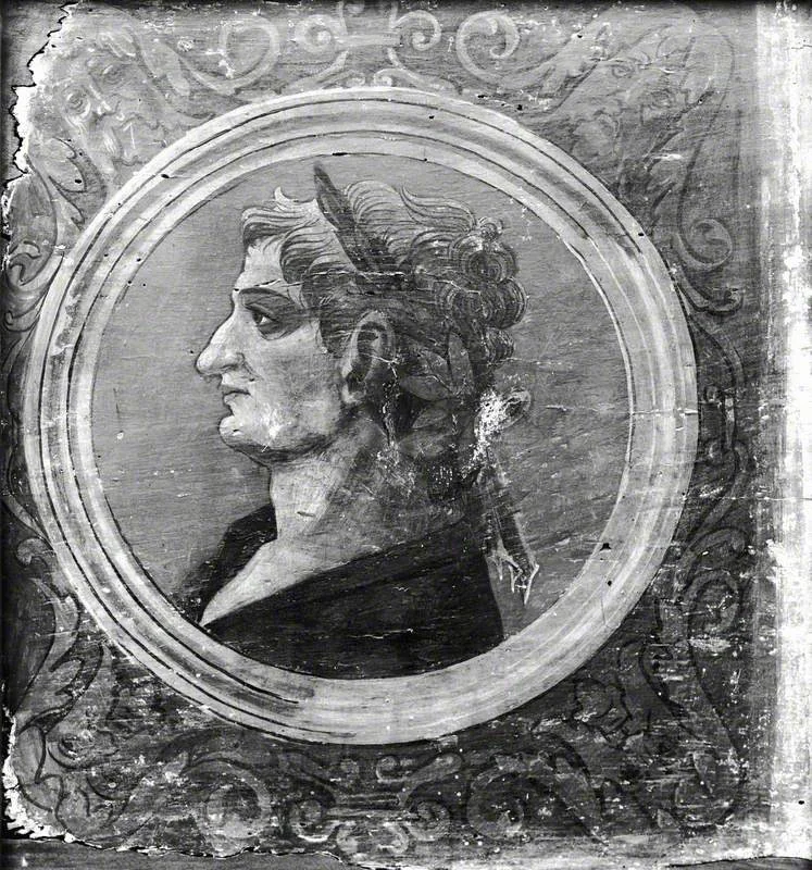 Profile Bust of a Roman Emperor Facing Left (one of 29 painted panels from a frieze), by Unknown, unspecified, 1500