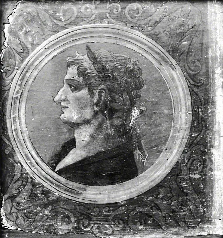 Profile Bust of a Roman Emperor Facing Left (one of 29 painted panels from a frieze)