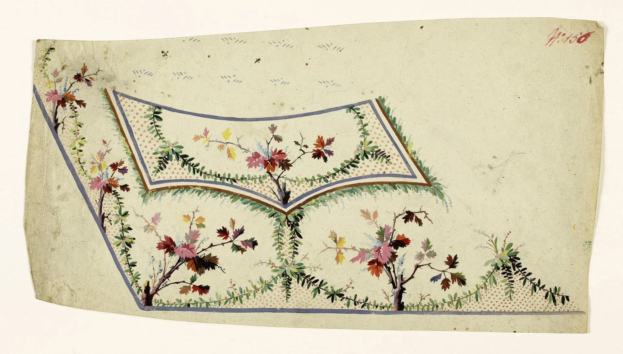 Composition avec branches de feuilles d'automne, guirlandes de feuilles stylisées, projets de broderies de gilet, XVIIIème siècle, by Anonyme, 1750