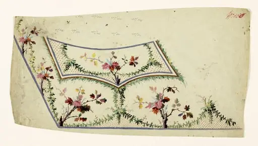 Composition avec branches de feuilles d'automne, guirlandes de feuilles stylisées, projets de broderies de gilet, XVIIIème siècle