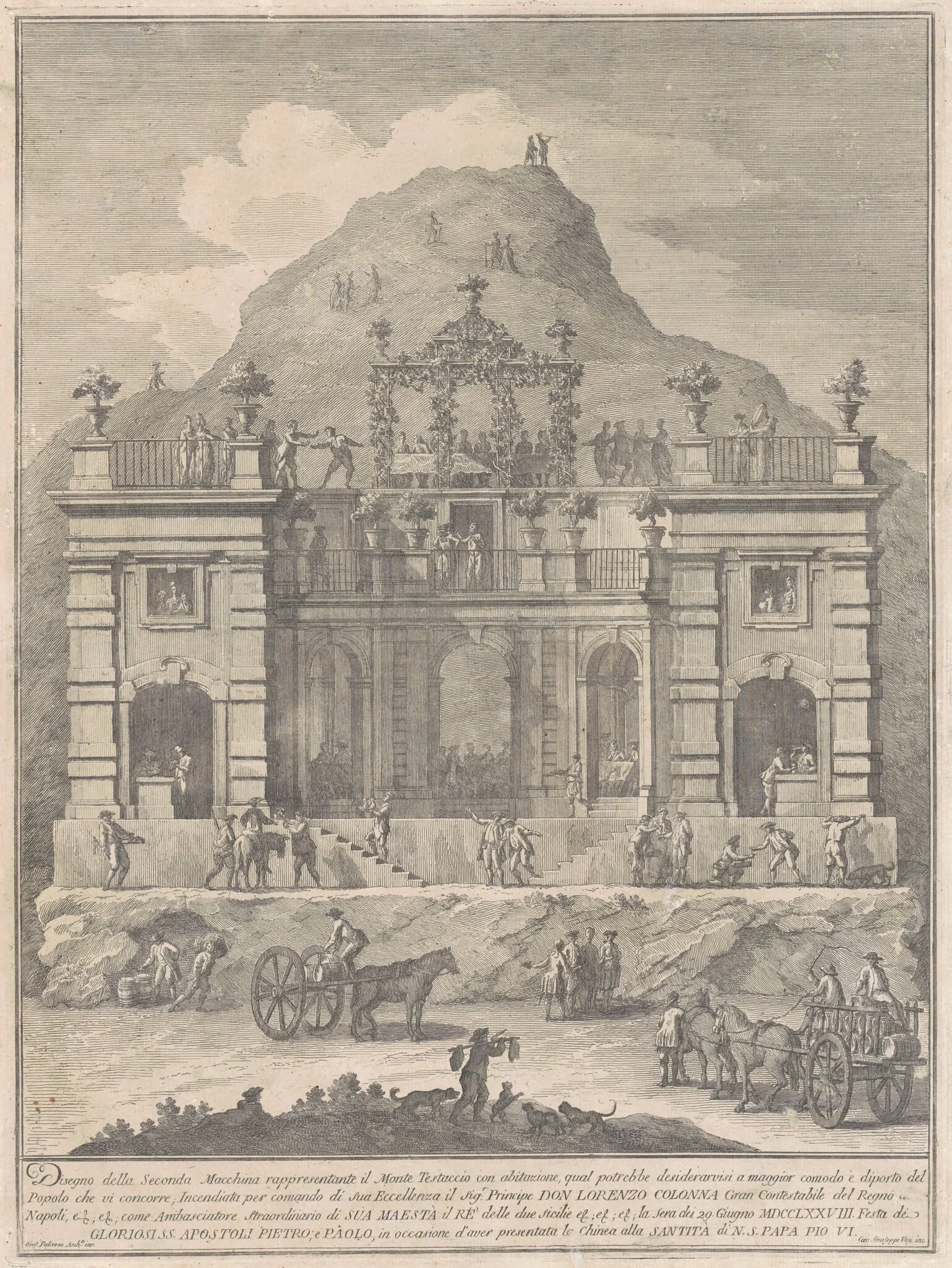The Seconda Macchina for the Chinea of 1778: A Dwelling near Monte Testaccio, by Giuseppe Vasi, ink, 1778