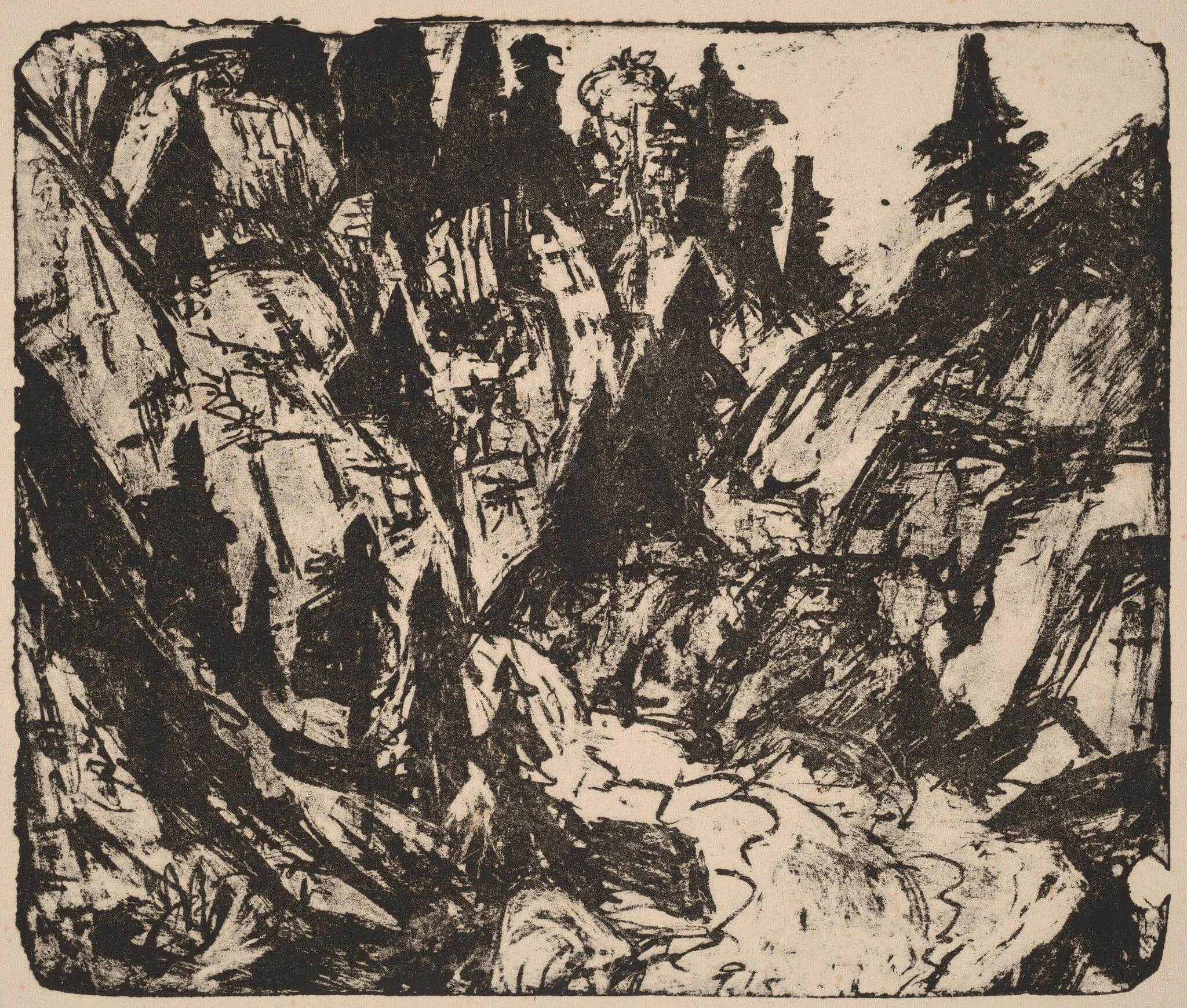 Rocky Stream, by Ernst Ludwig Kirchner, ink, 1919