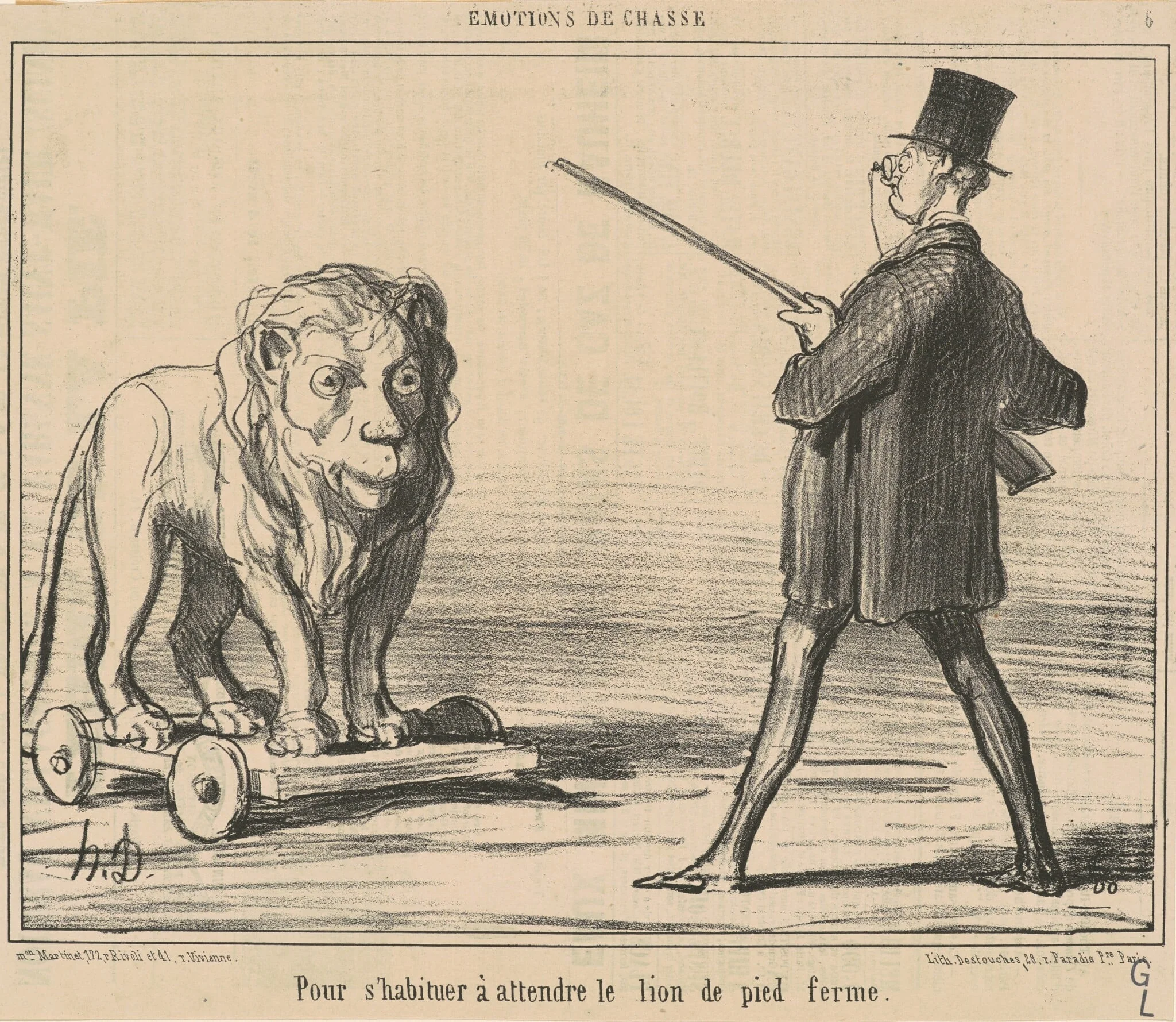 Pour s'habiteur a attendre le lion ..., by Honoré Daumier, ink, 1857