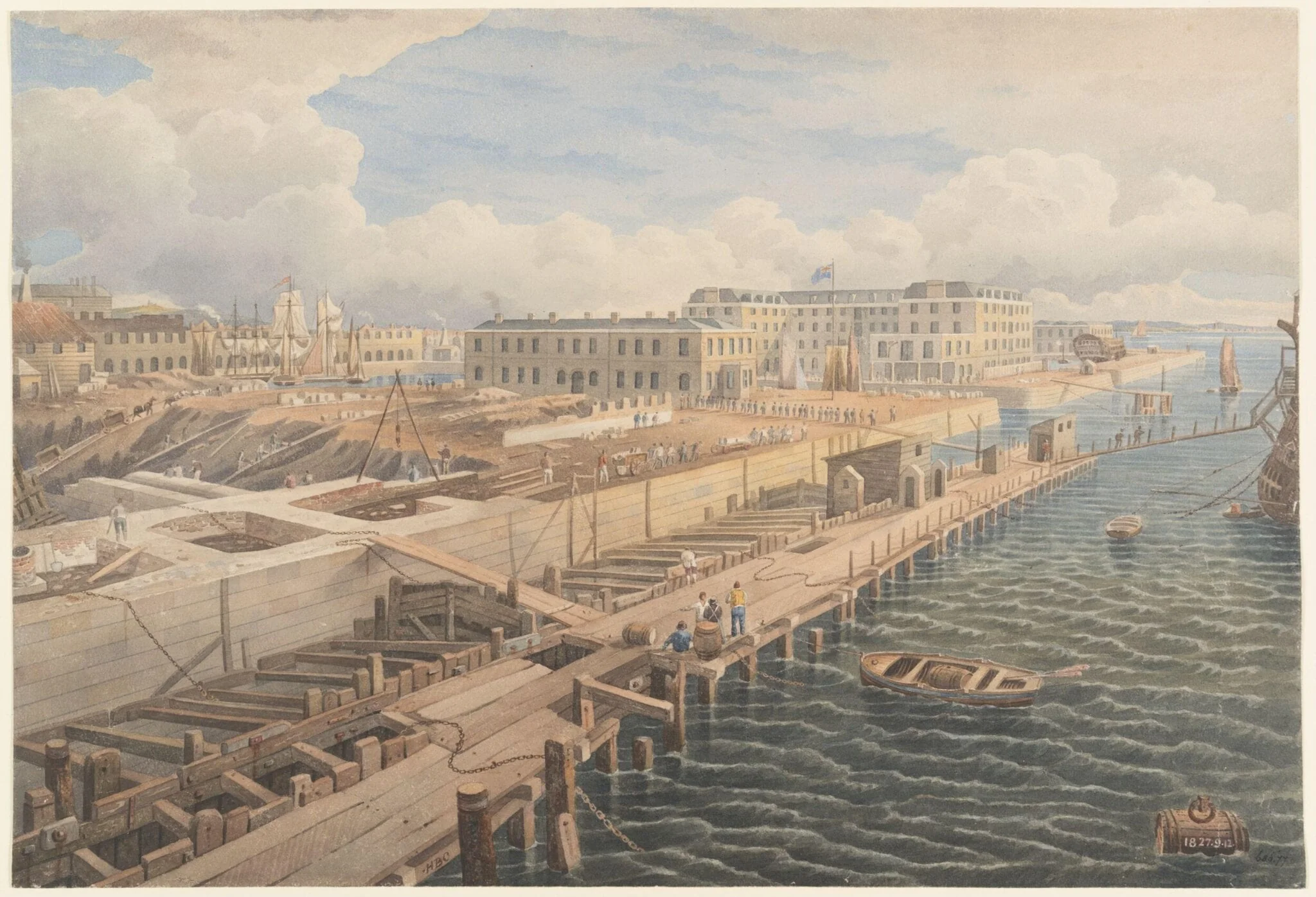 Construction of Docks, by Henry Barlow Carter, watercolor, 1827