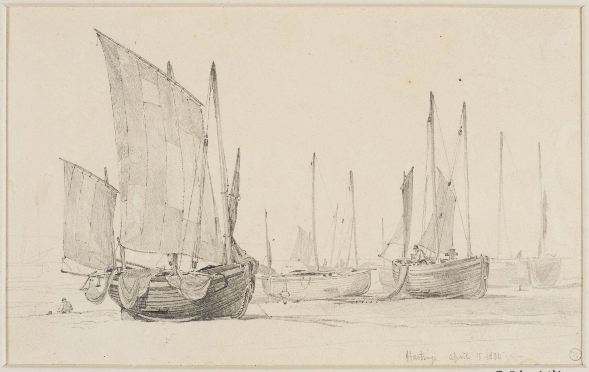 Boats on the beach at Hastings, by Edward William Cooke, 1830