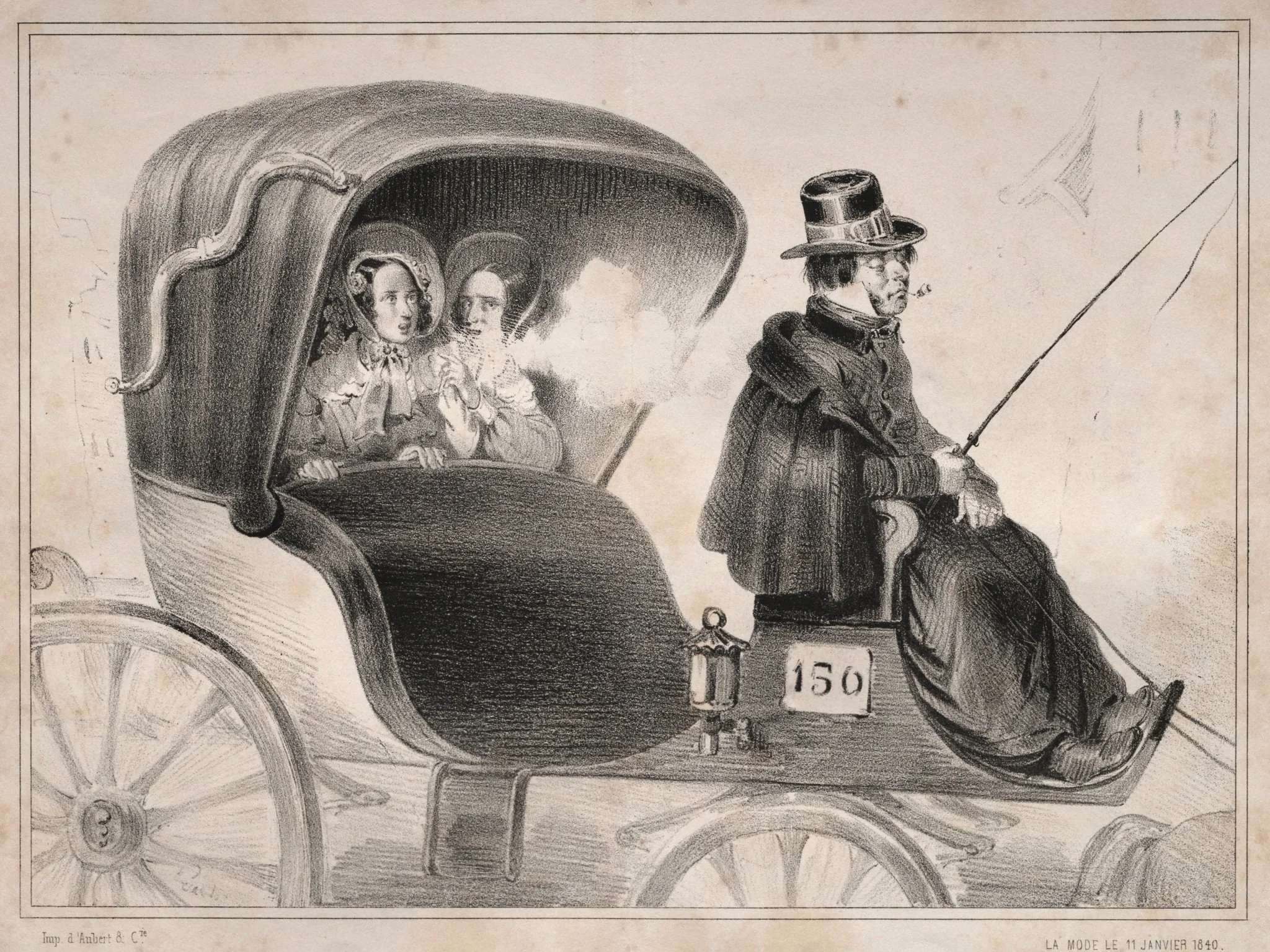 Actualités:  Les Inconvénients des voitures publique:  Le cocher de..., by Clémente Pruche, 1839