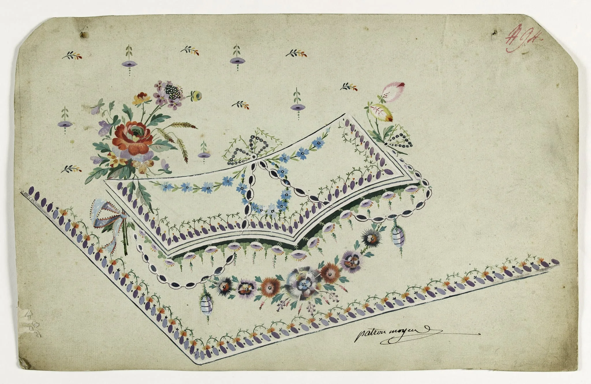 Gilet à la fleur rouge, projets de broderies de gilet, XVIIIème siècle, by Anonyme, 1750