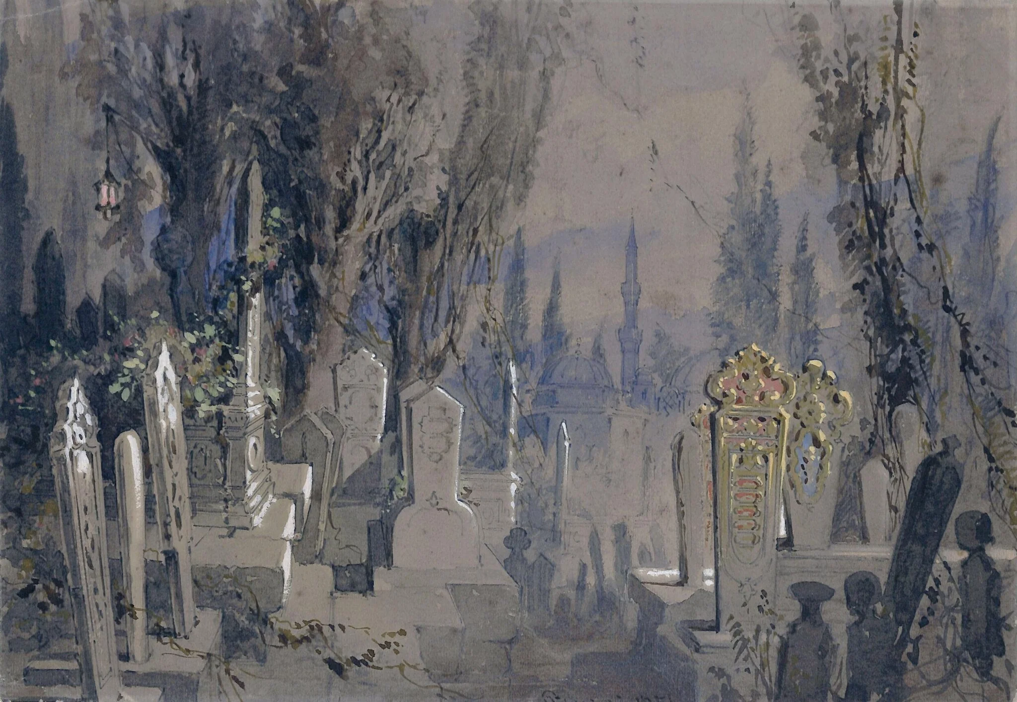 The Cemetery at Pera, by Aloysius Rosarius Amadeus Raymondus Andreas Preziosi, watercolor, 1856