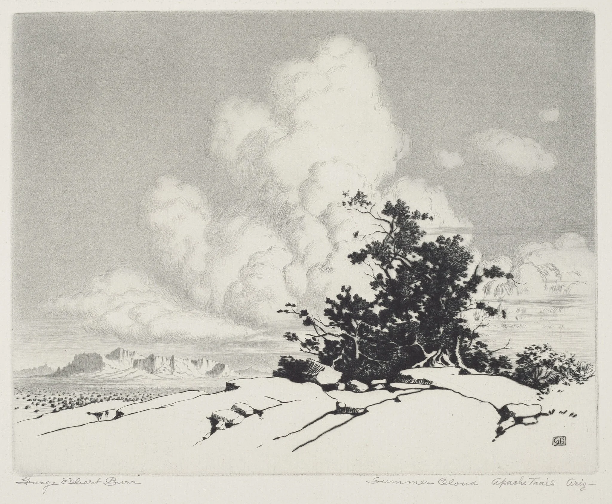 Summer Cloud, Apache Trail, Arizona, by George Elbert Burr, ink, 1927