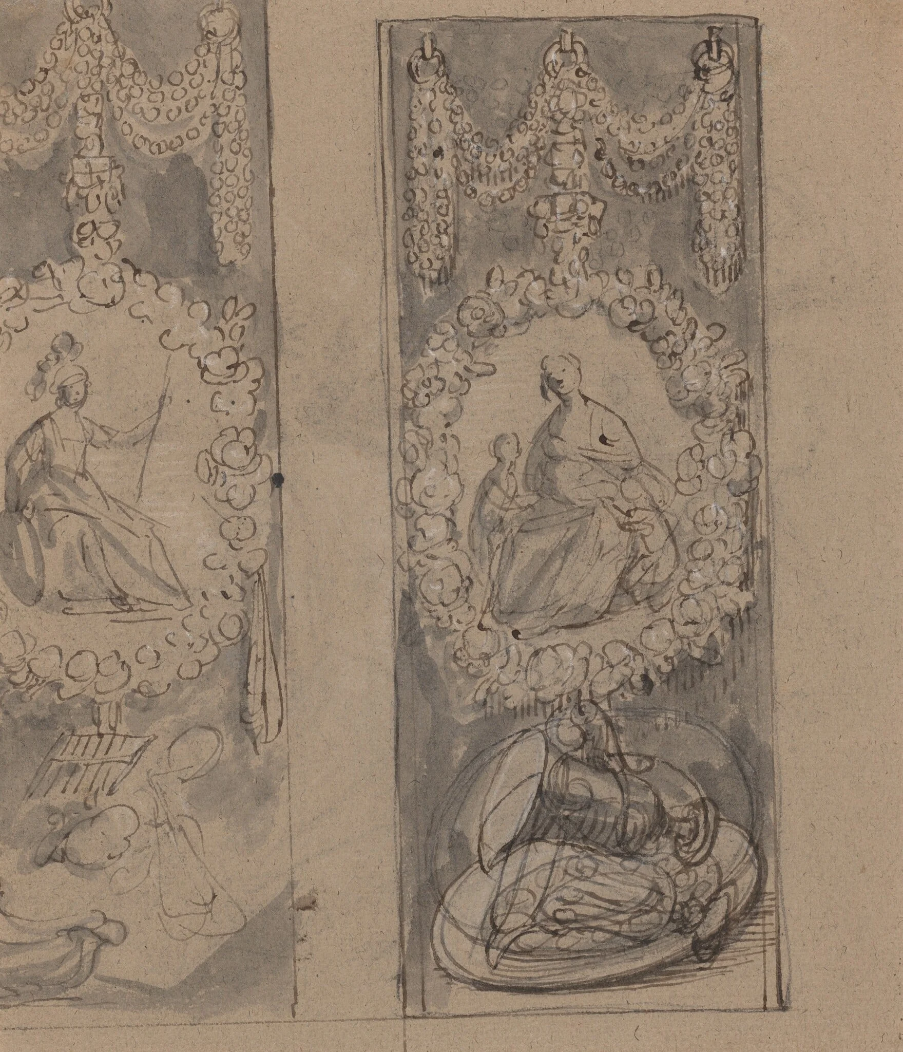 Decorative Motifs with Garlands (verso), by Gerrit van Honthorst, ink, 1624