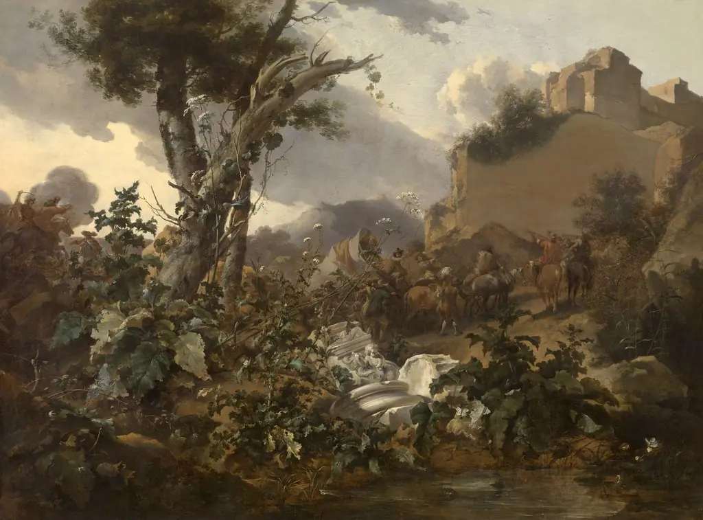 Italian Landscape with a Cavalry Battle