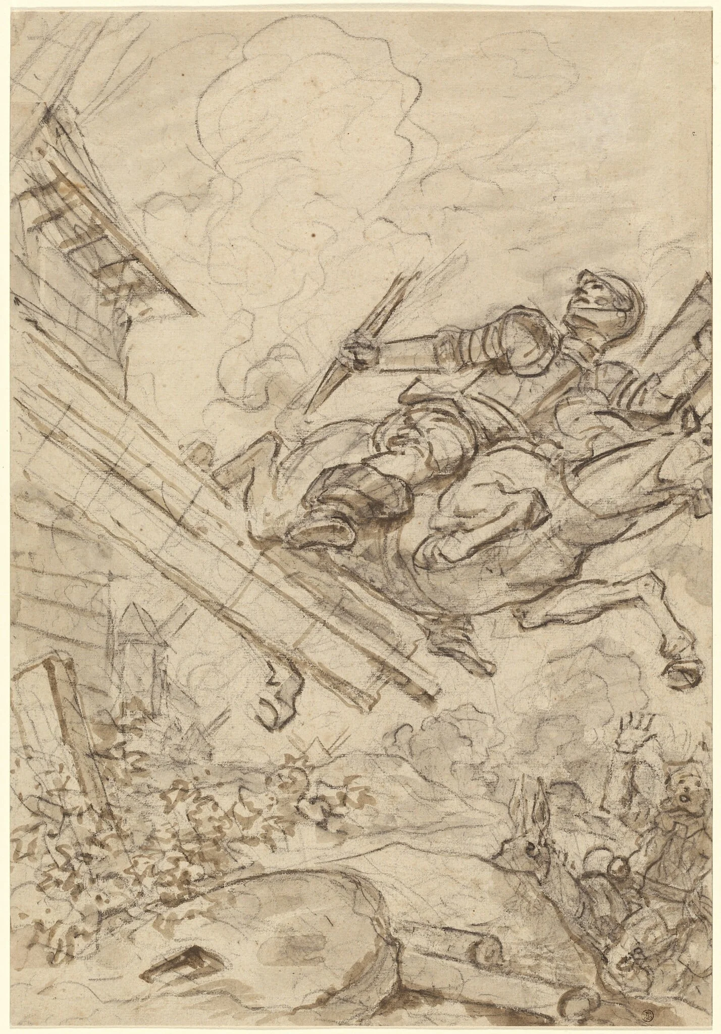 Don Quixote Attacking the Windmill, by Jean Honoré Fragonard, chalk, 1784