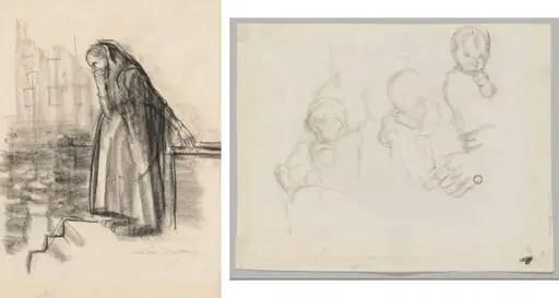 Pregnant Woman Contemplating Suicide (recto) Three Studies of a Child (verso)