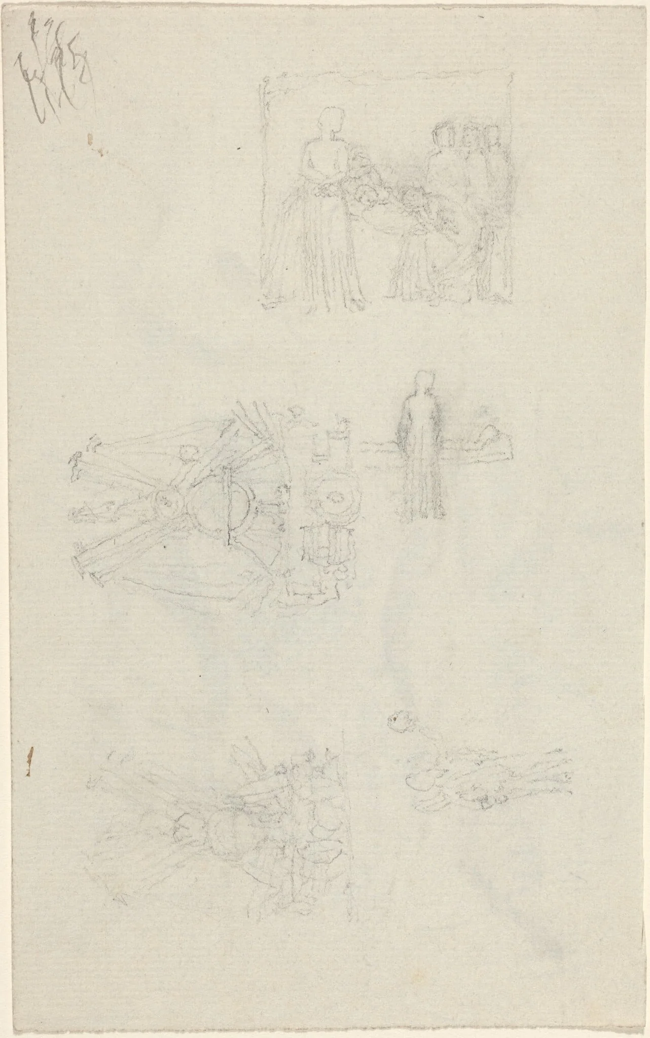 Studies of a Sickbed and Decorations for the Façade of Buckingham Palace [recto and verso]