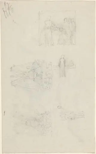 Studies of a Sickbed and Decorations for the Façade of Buckingham Palace [recto and verso]