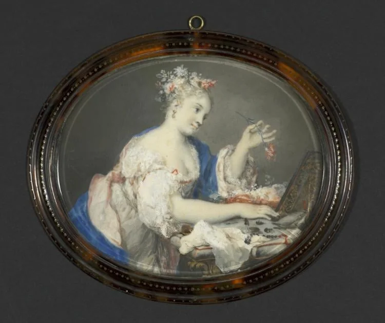 A Woman Putting Flowers in Her Hair, by Rosalba Carriera, unspecified, 1710