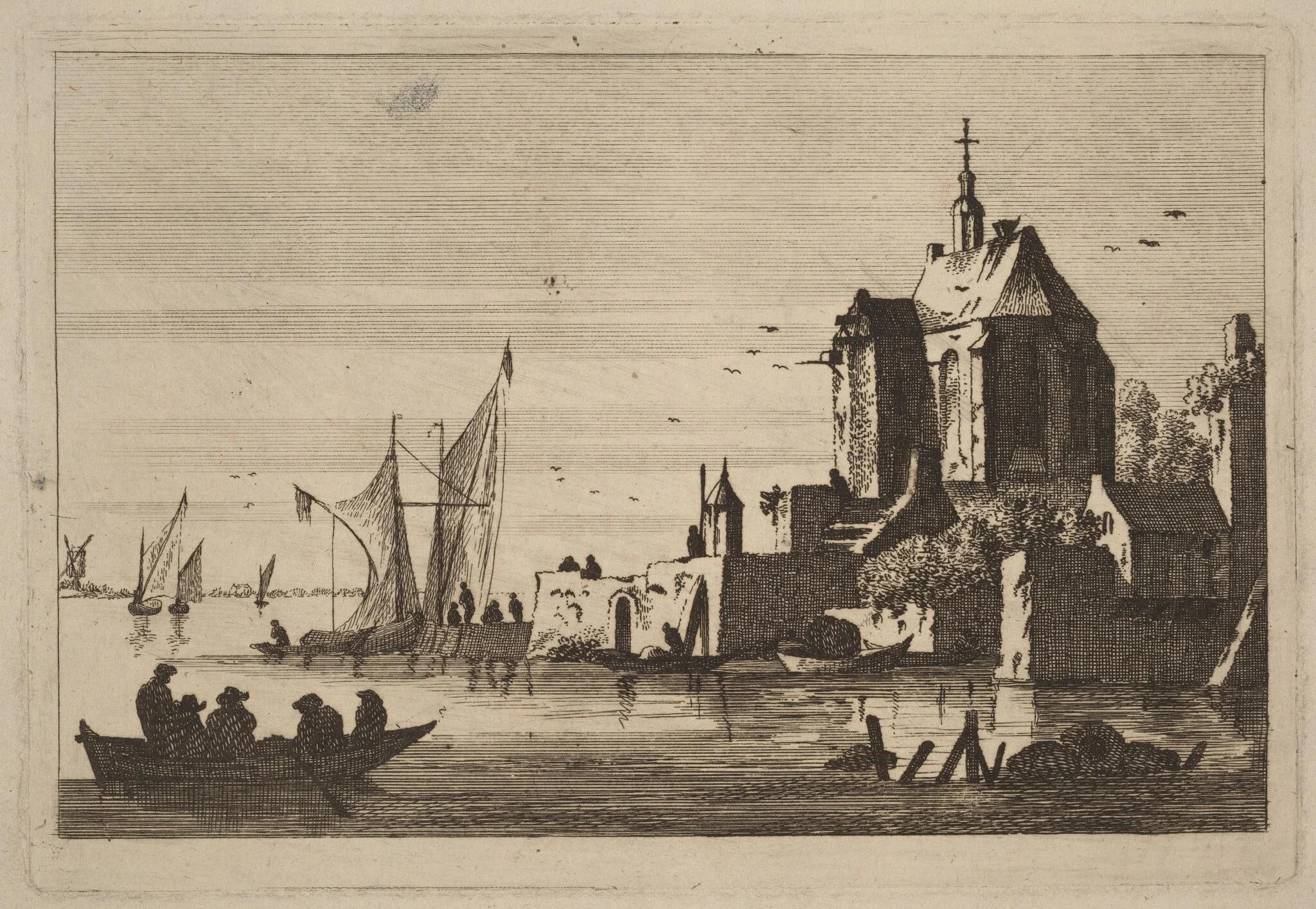 Church in an Inlet with Rowboat in the Foreground, by Franz Edmund Weirotter, ink, 1750