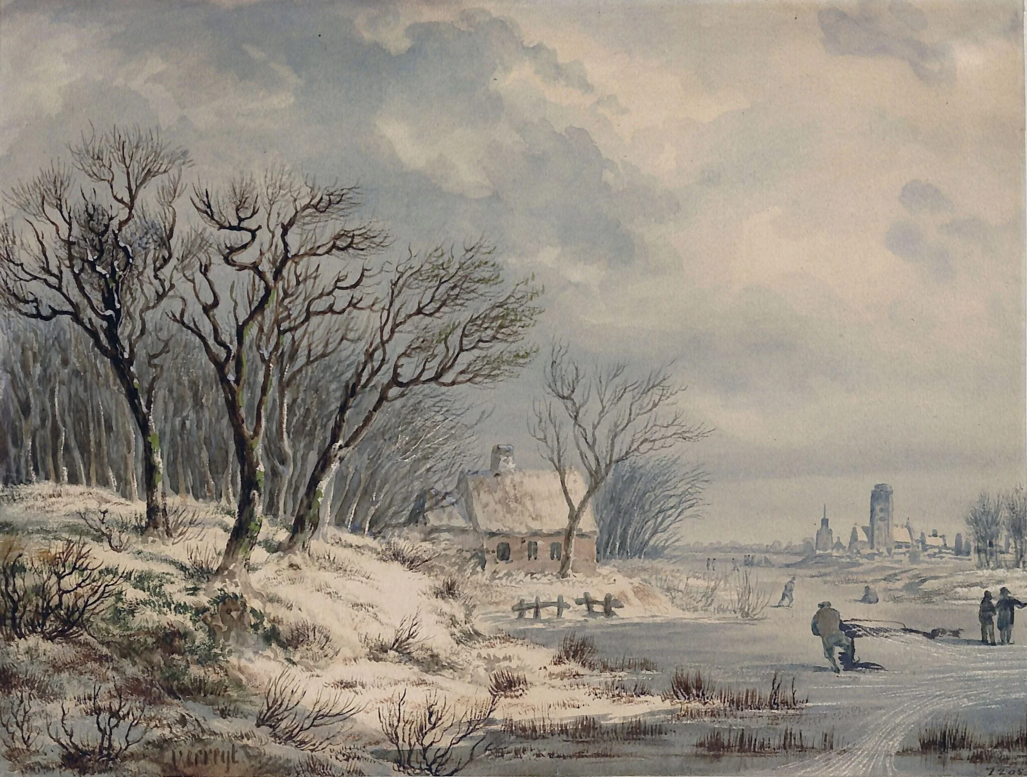 A Winter Landscape with a Frozen River