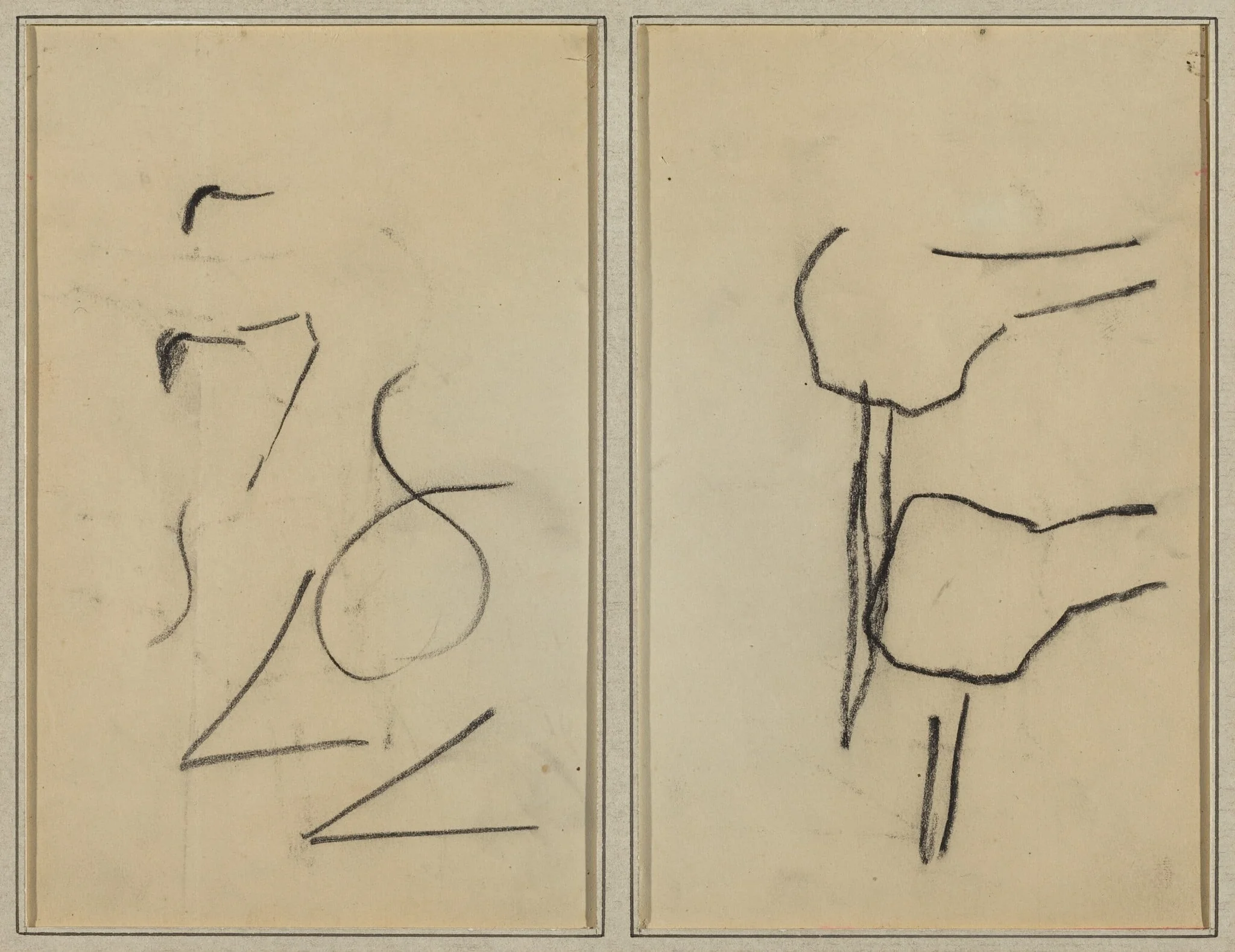 Scribbles; Two Shapes [verso], by Paul Gauguin, crayon, 1886