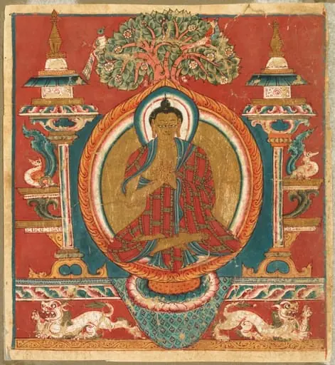 Votive initiation card (tsakali) with preaching Buddha Shakyamuni