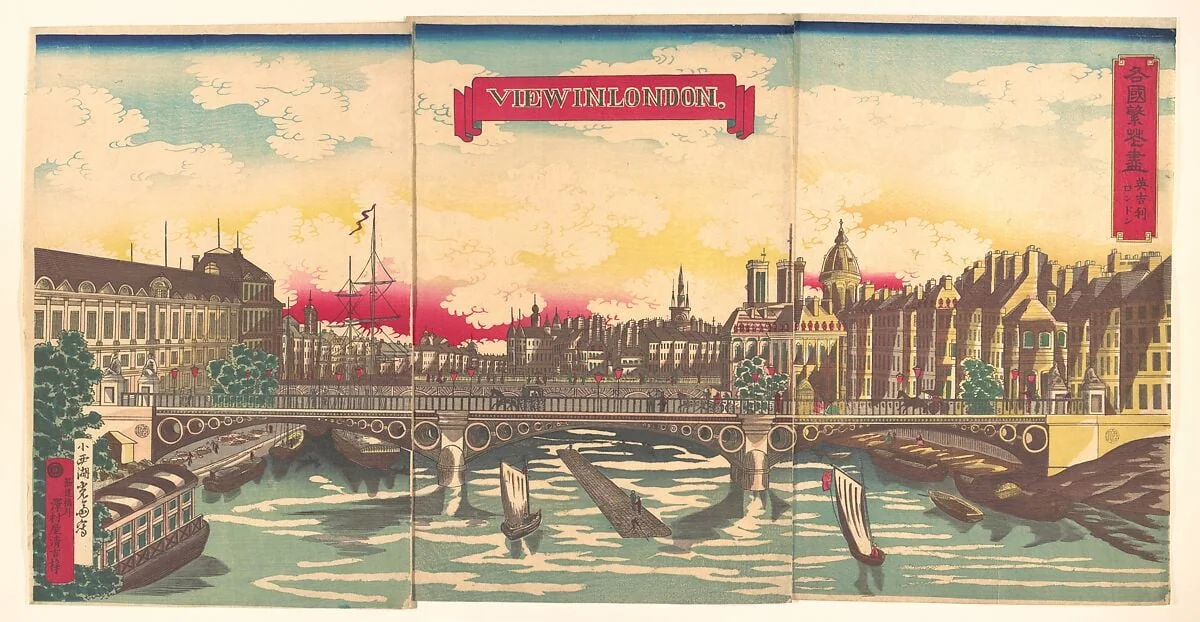Kak'koku han e sukushi Igirisu Rondon|"View in London," the Prosperity of Countries: London, England, by Utagawa Yoshimori, ink, 1872